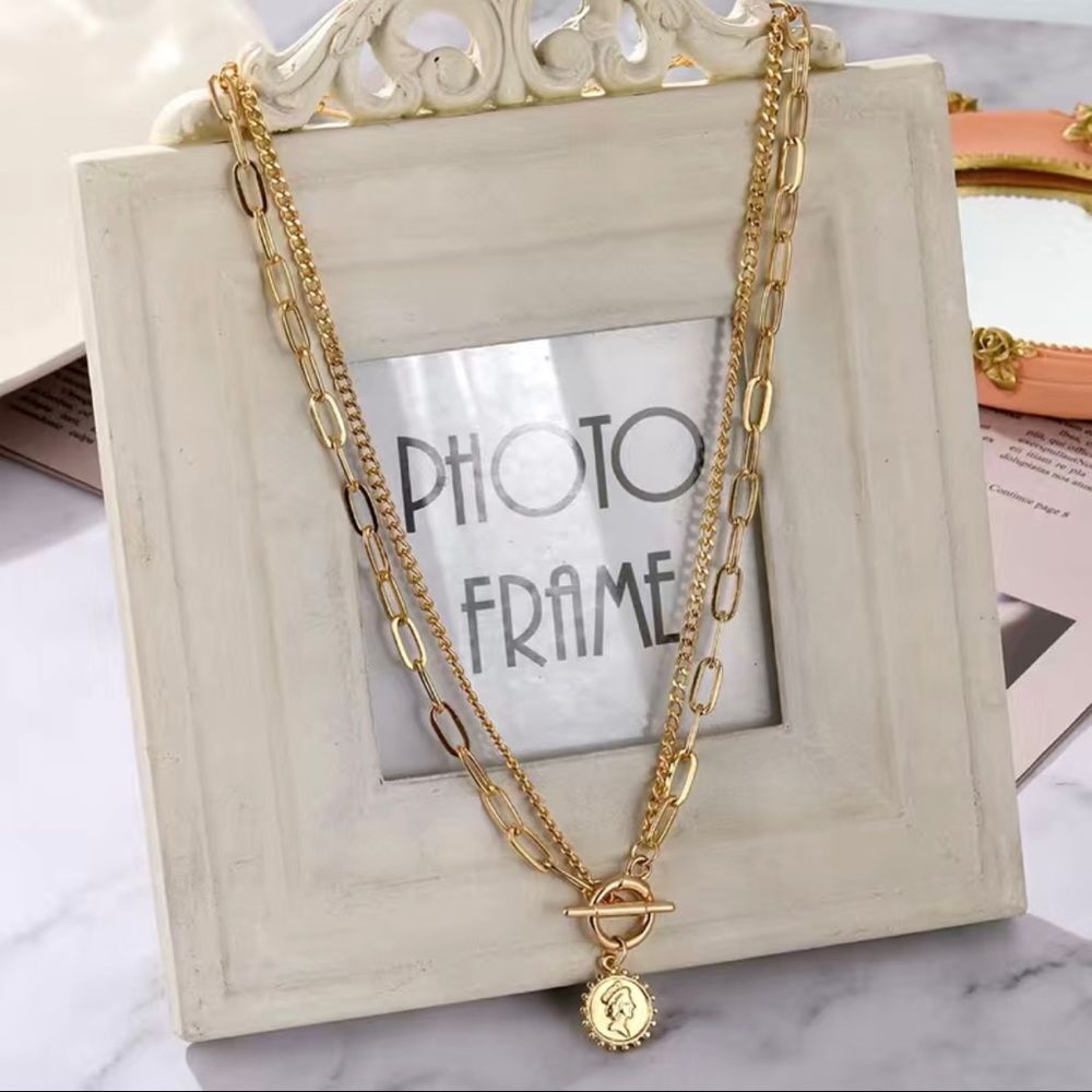 Gorgeous Double 14k gold plated  layer coin necklace